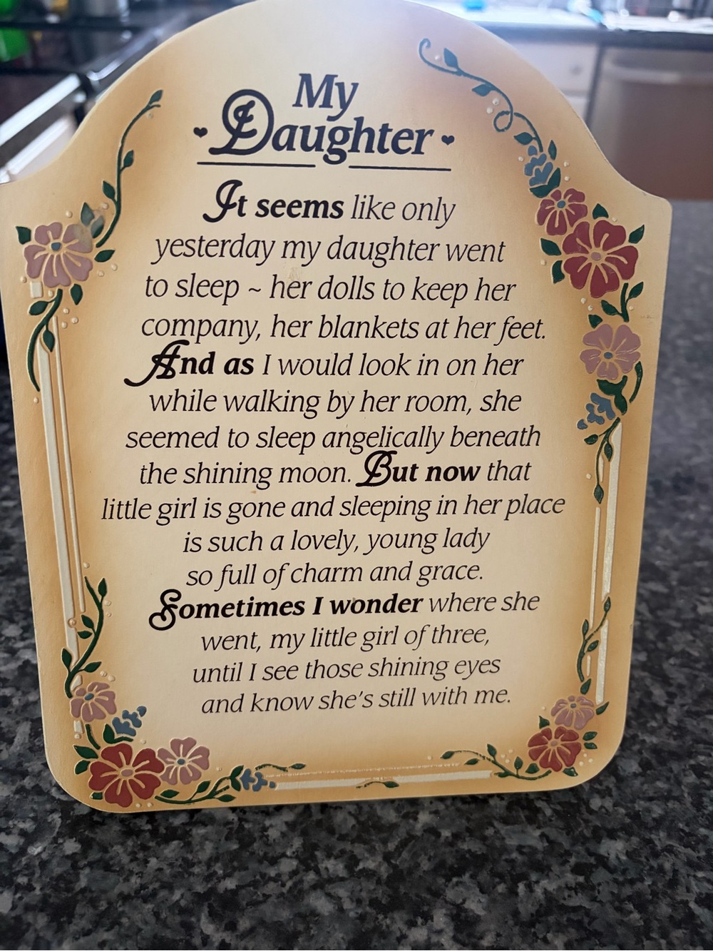 My Daughter Decorative Sentiment Plaque - Cream with Floral Accents